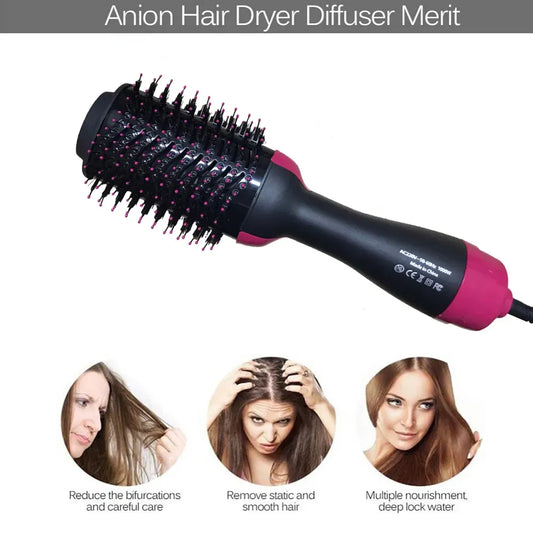 One Step Hot Air Brush 4 In 1 Hair Dryer, Straightener, Curler And Volumizer - Professional Styling Tool For Smooth Shiny Hair At Home
