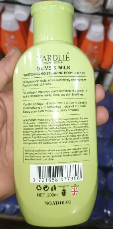 Yardlie Professional Olive Whitening Moisturizing Body Lotion Smooth Application For Skincare - 200ML