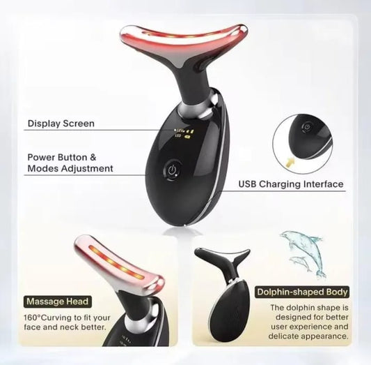 USB Rechargeable Neck & Face Massager – LED Therapy Anti-Aging Beauty Device